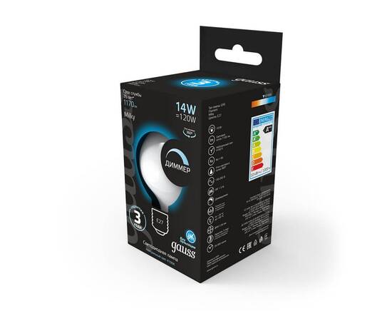 Лампа светодиодная филаментная диммируемая Gauss E27 14W 4100К матовая 153202214-D, изображение 4