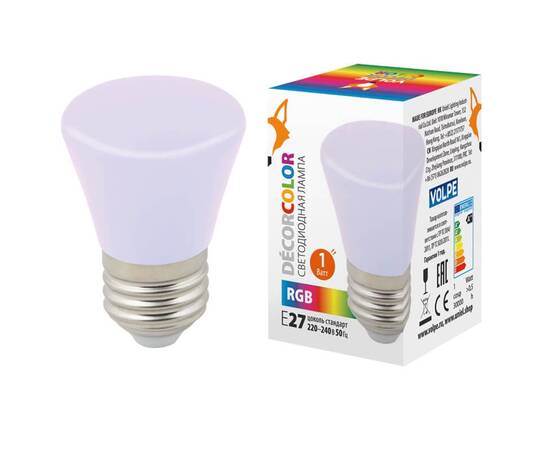 Лампа светодиодная Volpe E27 1W RGB матовая LED-D45-1W/RGB/E27/FR/С BELL UL-00005805
