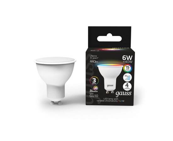 Лампа светодиодная диммируемая Gauss GU10 6W RGBW матовая 101106406