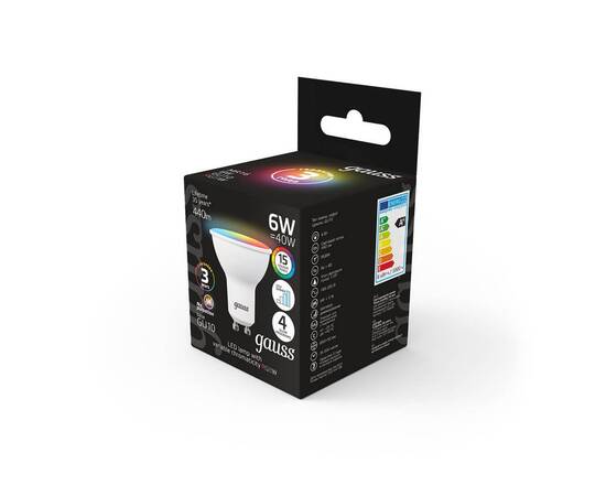 Лампа светодиодная диммируемая Gauss GU10 6W RGBW матовая 101106406, изображение 5