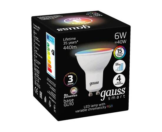 Лампа светодиодная диммируемая Gauss GU10 6W RGBW матовая 101106406, изображение 6