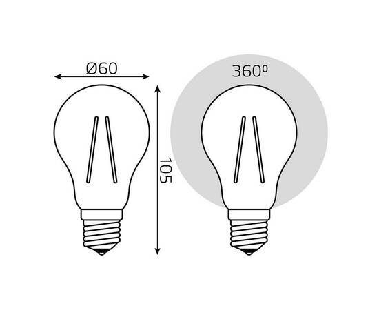 Лампа светодиодная филаментная диммируемая Gauss E27 10W 4100K прозрачная 102802210-S, изображение 2