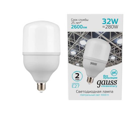Лампа светодиодная Gauss E27 32W 4000K матовая 63223