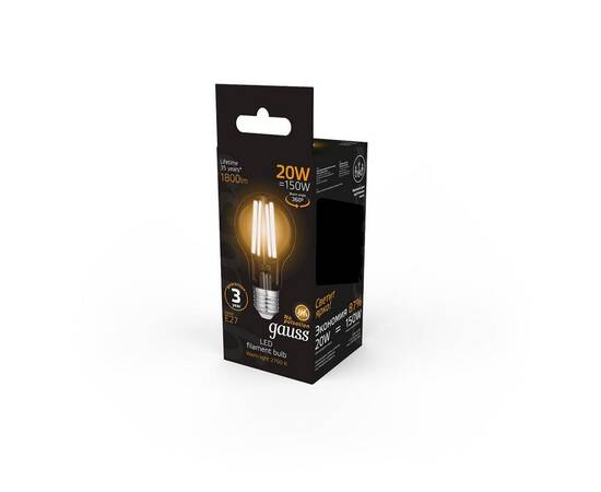 Лампа светодиодная филаментная Gauss E27 20W 2700K прозрачная 102902120, изображение 3