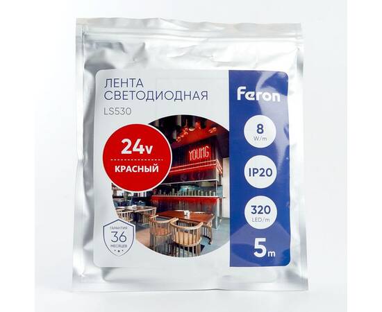 Светодиодная лента Feron 8W/m 320LED/m 2110SMD красный 5M LS530 48266, изображение 3