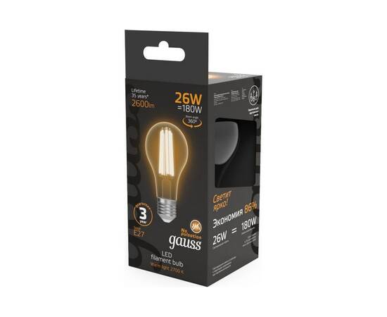 Лампа светодиодная филаментная Gauss E27 26W 2700K прозрачная 102902126, изображение 5