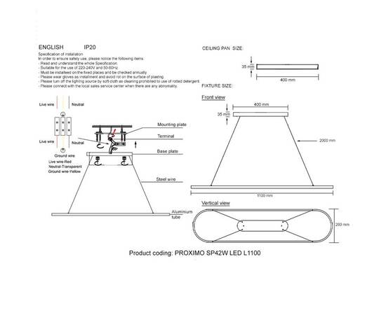 Подвесной светильник Crystal Lux PROXIMO SP42W LED L1100 BLACK, изображение 3