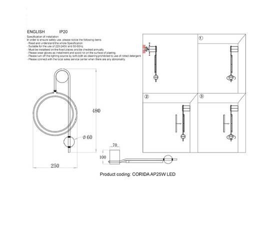 Бра Crystal Lux Corida AP25W Led Black/Gold, изображение 8