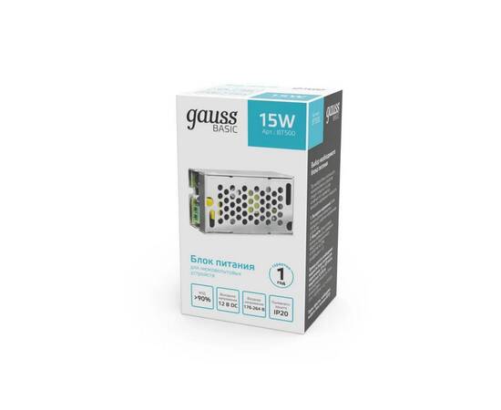 Блок питания Gauss 15W 12V IP20 BT500, изображение 3