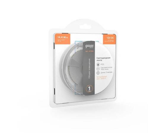 Светодиодная лента Gauss 14,4W/m 120LED/m 2835SMD теплый белый 5M BT084, изображение 6
