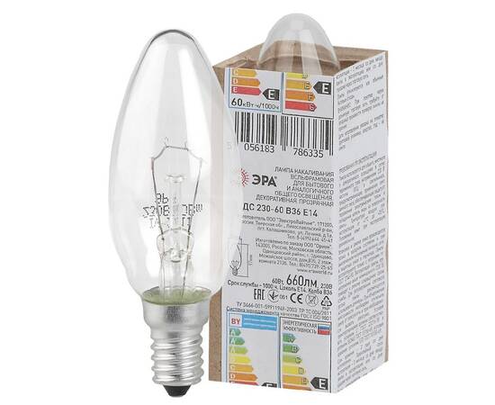 Лампа накаливания Эра E14 60W ДС 60-230-Е14 (гофра) Б0039126