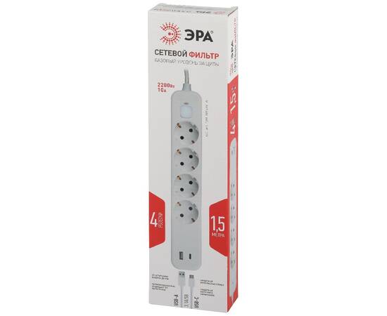 Сетевой фильтр Эра USF-4es-1,5m-2xUSBAC-W Б0059571