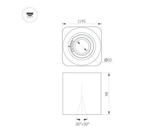 Накладной светильник Arlight SP-ACENTO-S95x95-10W Warm3000 (WH, 20-45 deg, 230V) 055746, изображение 2
