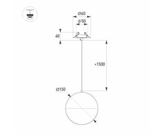 Подвесной светильник Arlight SP-EMISFERO-HANG-BUILT-R150-11W Warm3000 (WH, 170 deg, 230V) 056588, изображение 4