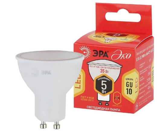 Лампа светодиодная Эра GU10 5W 2700K ECO LED MR16-5W-827-GU10 Б0019062