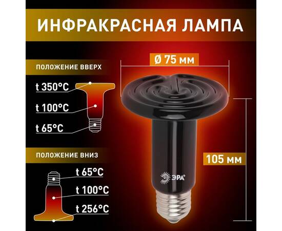 Инфракрасная лампа для брудера, рептилий Эра CeramiHeat FITO-100W-НQ Б0052715, изображение 6