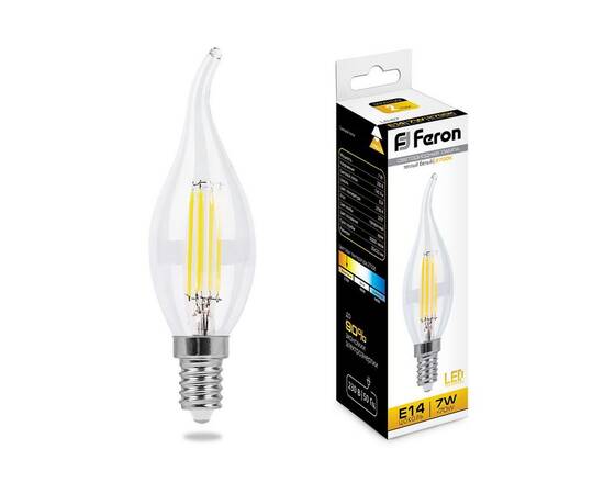 Лампа светодиодная филаментная Feron E14 7W 2700K Свеча на ветру Прозрачная LB-67 25727