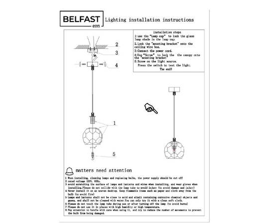 Подвесной светильник Belfast Clifton D3315-1 GL GR, изображение 7