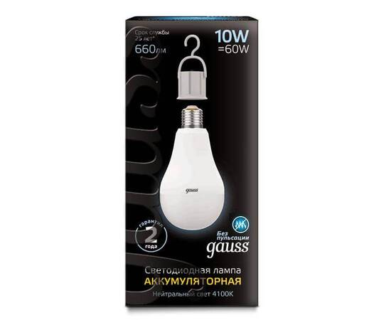 Лампа светодиодная аккумуляторная Gauss E27 10W 4100K матовая 102402200, изображение 3