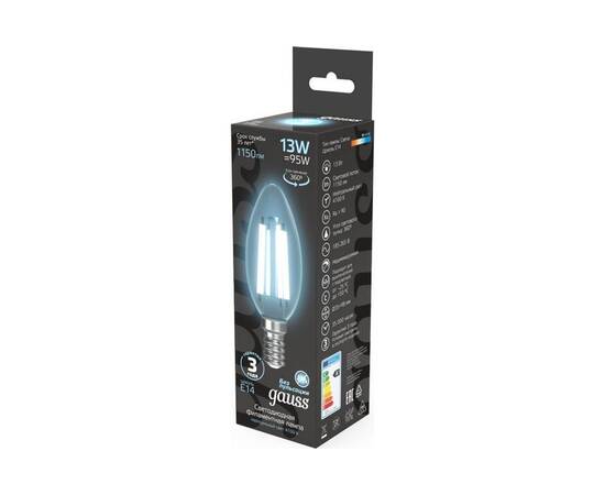 Лампа светодиодная филаментная Gauss E14 13W 4100K прозрачная 103801213, изображение 5