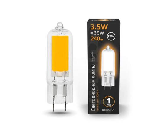 Лампа светодиодная Gauss G4 3.5W 3000K прозрачная 107807103