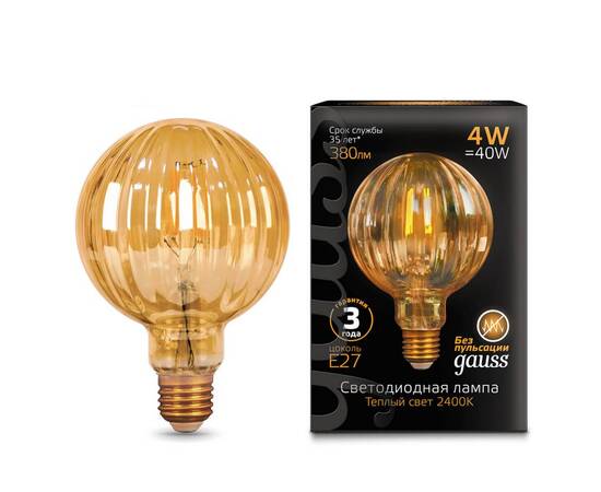 Лампа светодиодная филаментная Gauss E27 4W 2400K золотая 147802004