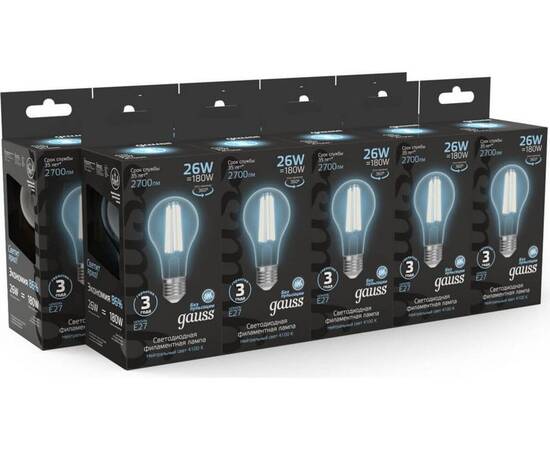 Лампа светодиодная филаментная Gauss E27 26W 4100K прозрачная 102902226, изображение 4