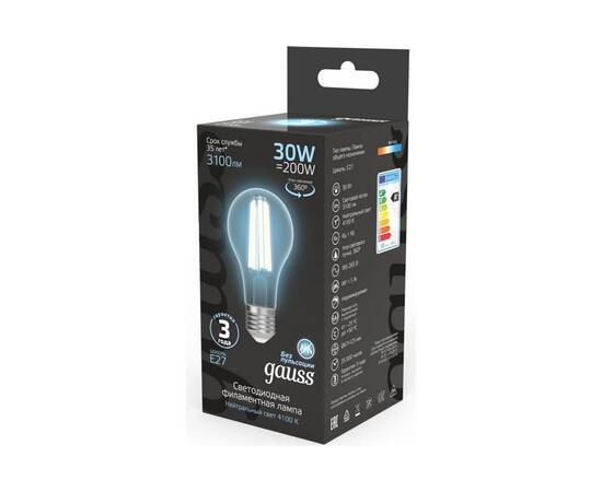 Лампа светодиодная филаментная Gauss E27 30W 2700K прозрачная 102902230, изображение 6