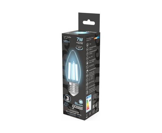Лампа светодиодная филаментная Gauss E27 7W 4100K прозрачная 103802207, изображение 5