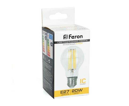 Лампа светодиодная филаментная Feron E27 20W 2700K прозрачная LB-620 38245, изображение 2
