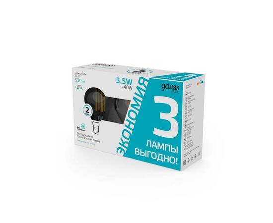 Лампа cветодиодная Gauss E14 5,5W 4100K прозрачная 3 шт. 1051126T, изображение 2