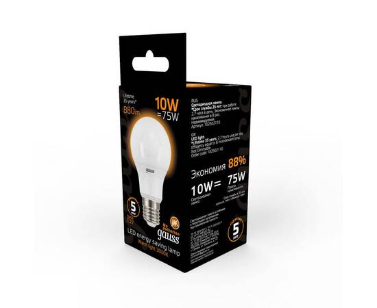 Лампа светодиодная Gauss E27 10W 3000K матовая 102502110, изображение 4