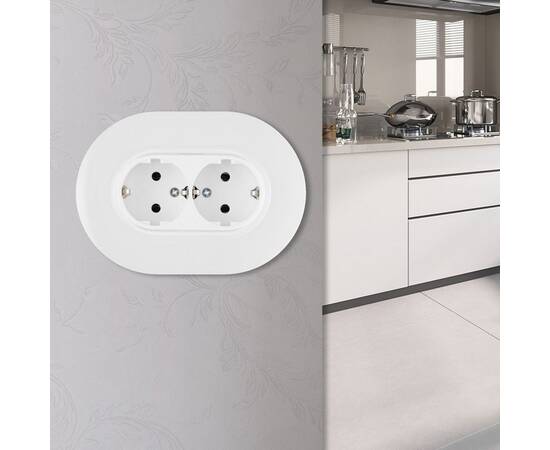 Круглая розетка двойная с/з и шторками Arte Milano SET08-double-40-2 white, изображение 2