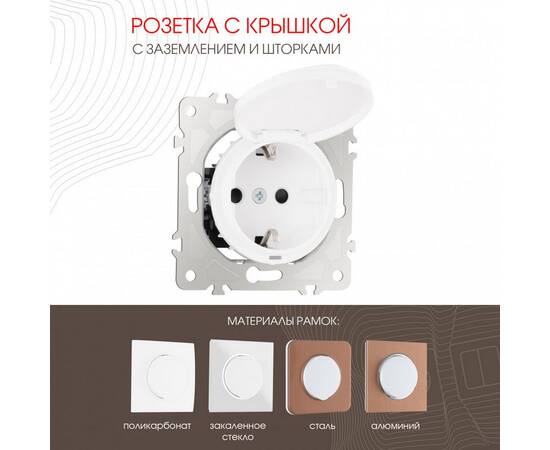 Розетка с заземлением, шторками и защитной крышкой Arte Milano 202.41-1.white