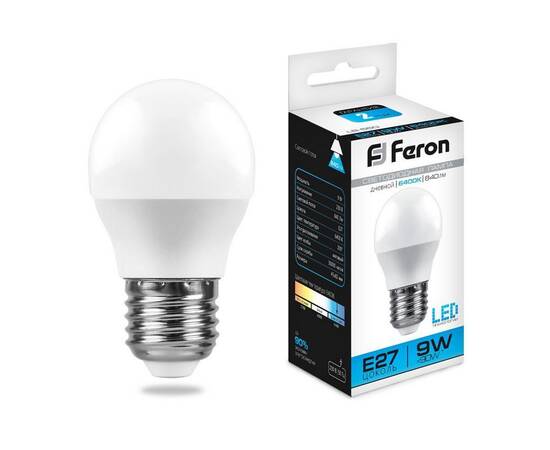 Лампа светодиодная Feron E27 9W 6400K Шар Матовая LB-550 25806