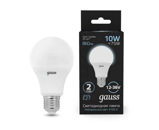 Лампа светодиодная Gauss E27 10W 4100K матовая 202502210