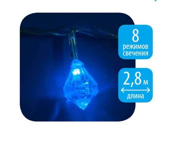 Светодиодная гирлянда Uniel 220V синий LD-S0280-020/DTA BLUE IP20 DIAMONDS 07922, изображение 5