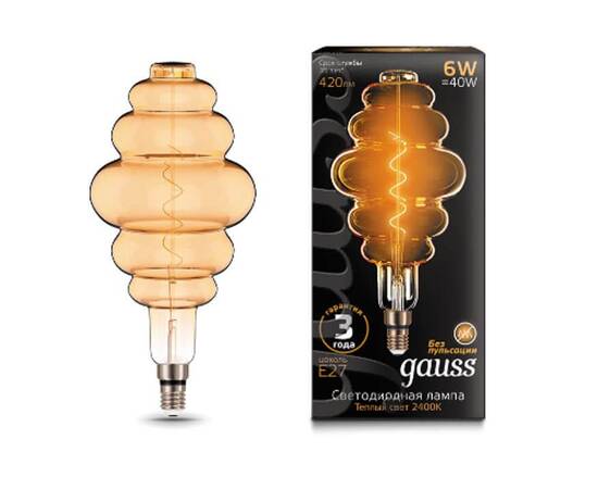 Лампа светодиодная филаментная Gauss E27 6W 2400K золотая 158802006