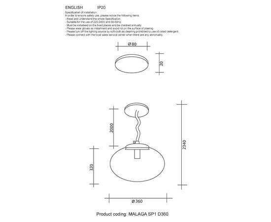 Подвесной светильник Crystal Lux Malaga SP1 D360 Cooper, изображение 2