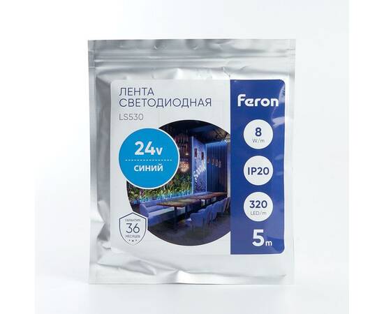 Светодиодная лента Feron 8W/m 320LED/m 2110SMD синий 5M LS530 48267, изображение 3