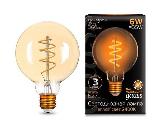Лампа светодиодная филаментная Gauss E27 6W 2400K золотая 105802007