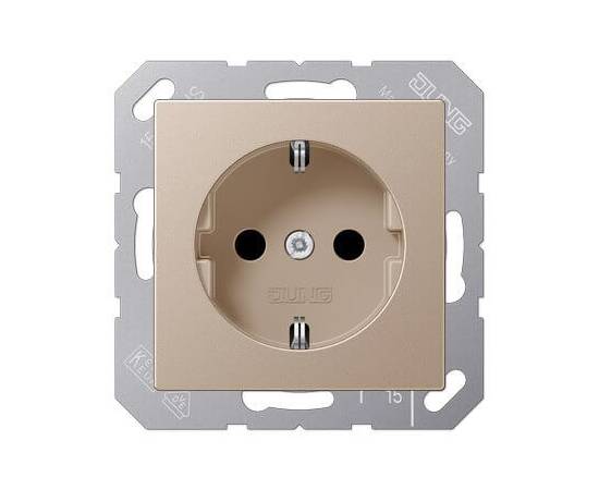 Розетка с заземлением с защитными шторками безвинтовой зажим Jung A 500 шампань A1520KICH
