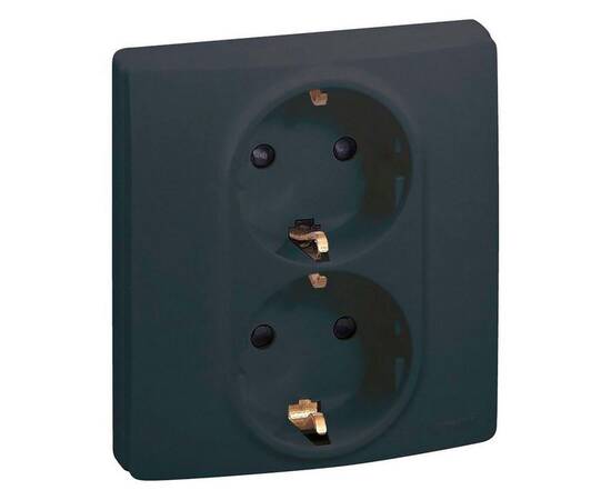 Розетка 2п+З 220В двойная (в одну монтажную коробку) винты, антрацит