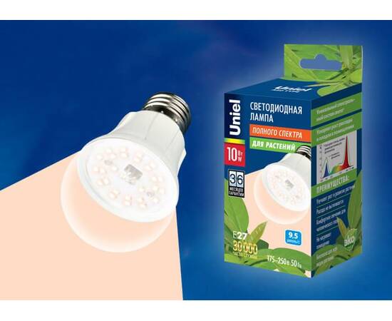 Лампа светодиодная для растений Uniel E27 10W прозрачная LED-A60-10W/SPFR/E27/CL PLP01WH UL-00001820, изображение 2