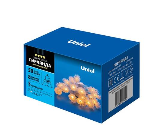 Светодиодная гирлянда Uniel Шишки 220V теплый белый ULD-S0500-050/DTA Warm White IP20 Pine Cones UL-00007192, изображение 4