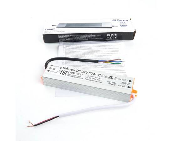 Трансформатор электронный для светодиодной ленты 60W 24V (драйвер), LB007, изображение 2
