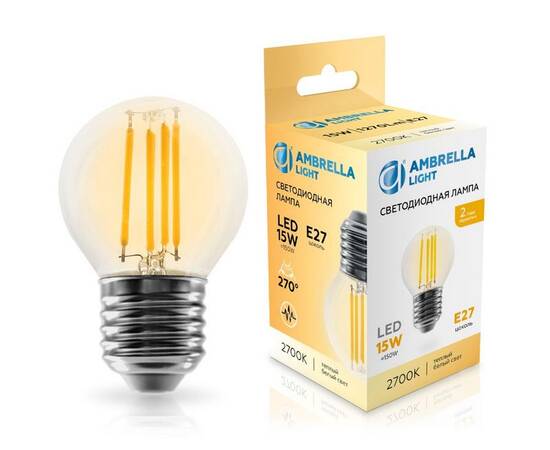 Филаментная светодиодная лампа Ambrella Light Bulbing E27 15W 2700K шар 451523, изображение 3