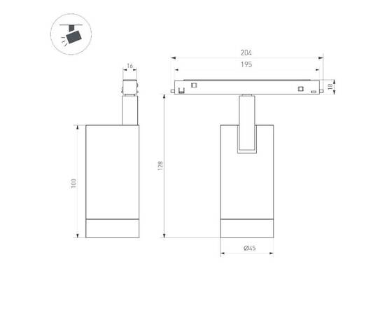 Трековый магнитный светильник Arlight MAG-ORIENT-SPOT-R45-12W Warm3000 (BK, 50 deg, 48V) 053722, изображение 3