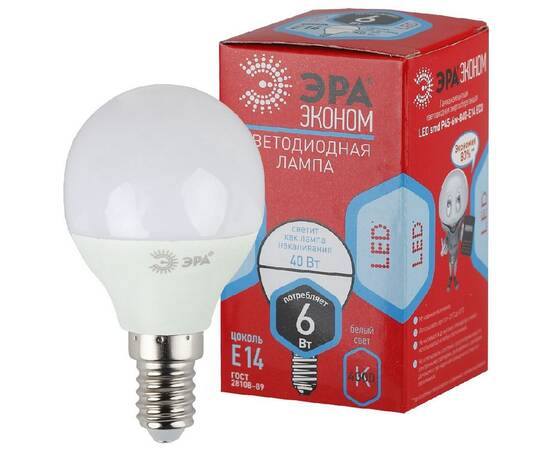 Лампа светодиодная Эра E14 6W 4000K ECO LED P45-6W-840-E14 Б0019077