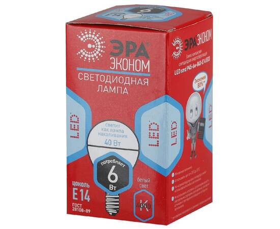 Лампа светодиодная Эра E14 6W 4000K ECO LED P45-6W-840-E14 Б0019077, изображение 4